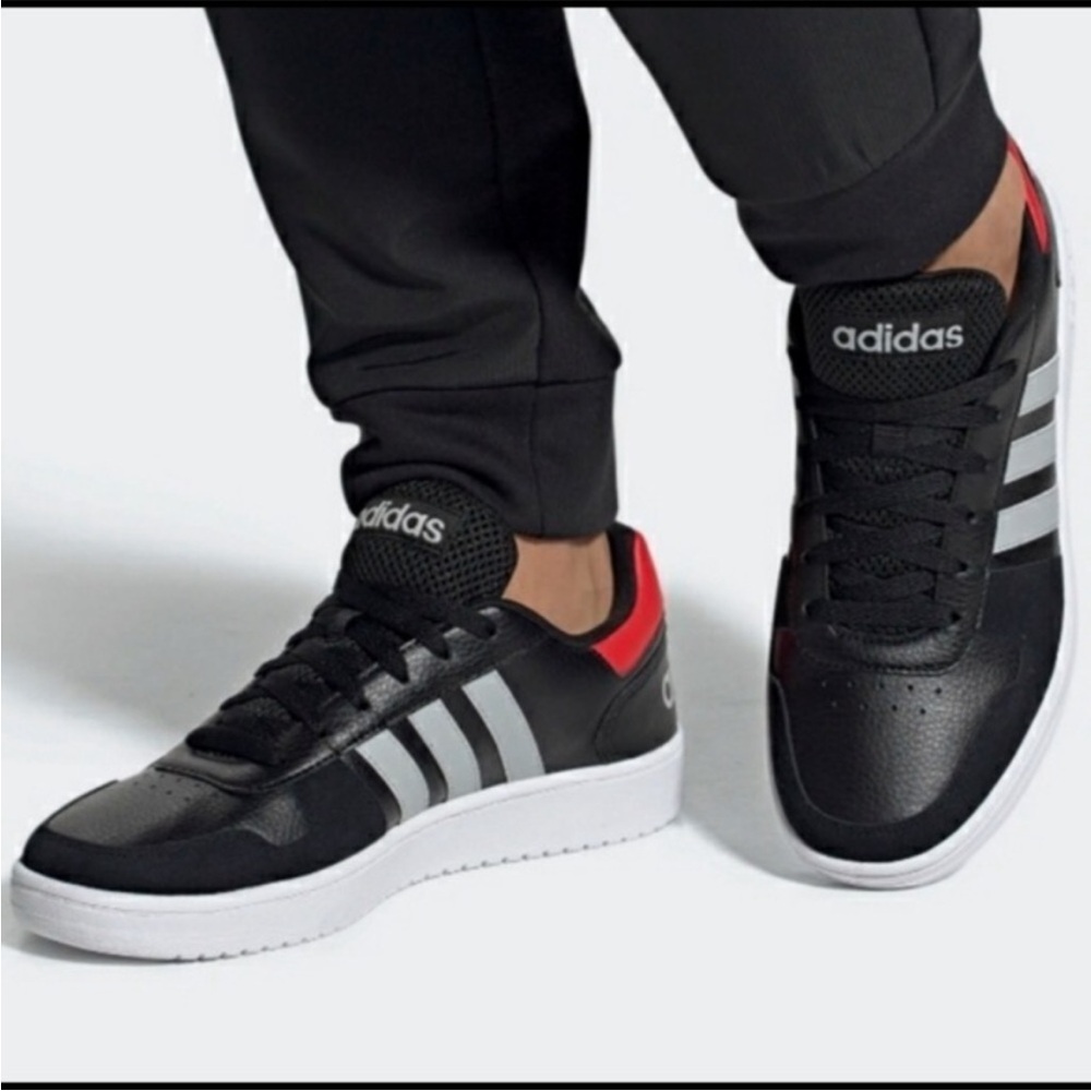 Adidas Black Sneakers with Red and Silver Accents